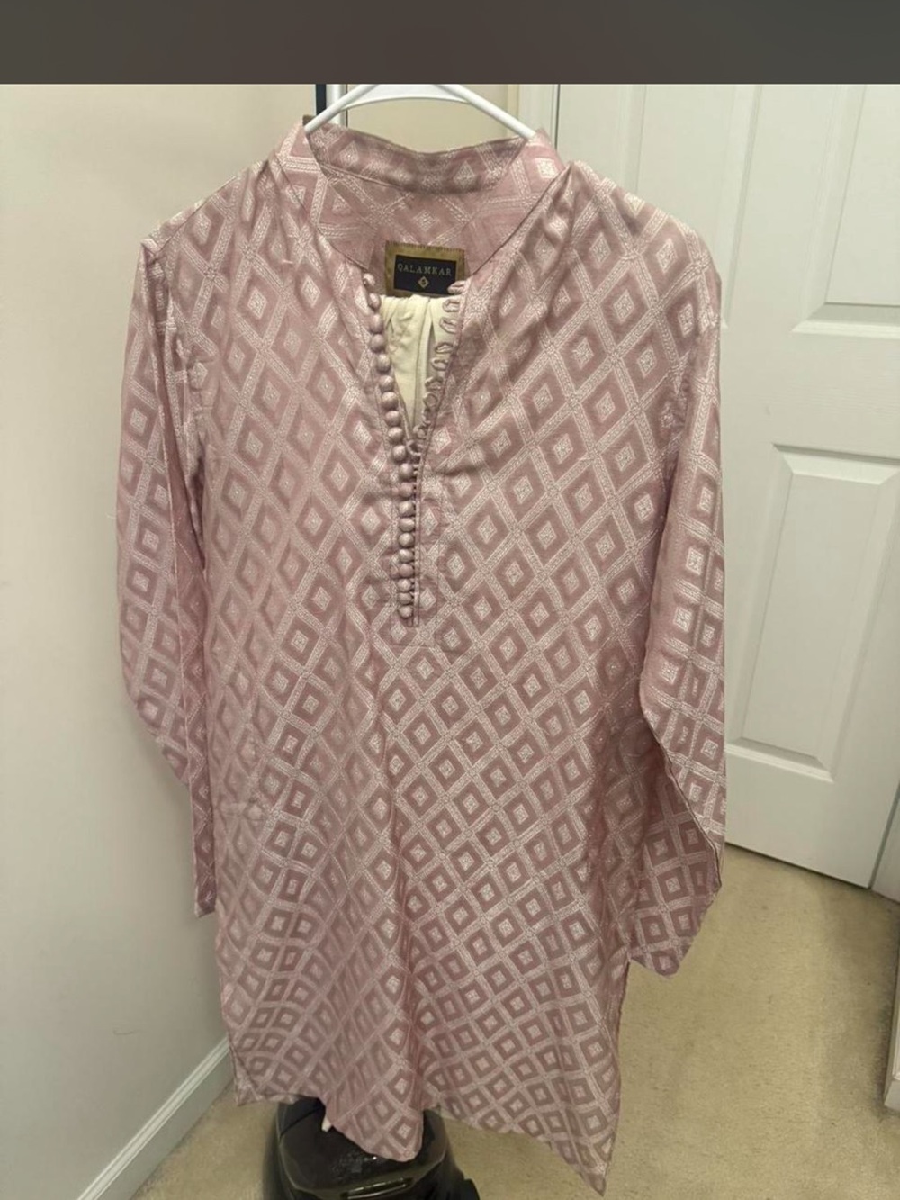 Galaxkar Men's Pink Diamond-Pattern Tunic Shirt